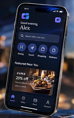 Bank app showing offers near you