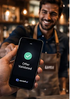 Merchant confirming an offer on a phone